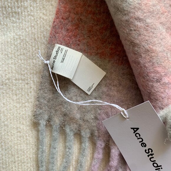 Acne Studios Checked Mohair-Blend Scarf – Pink/Beige/Red - Picture 5 of 7